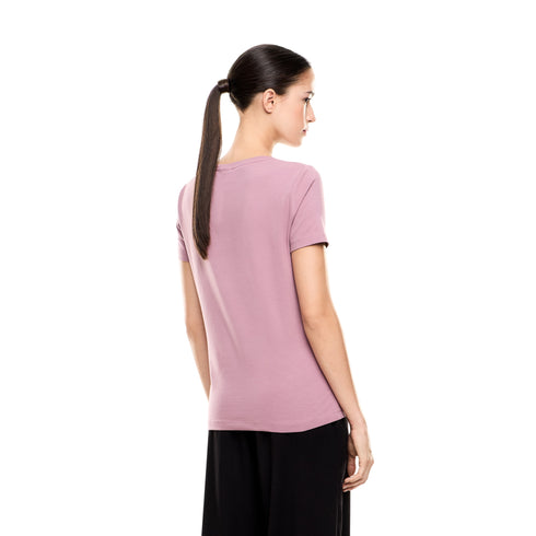 T-shirt Donna con scollo tondo, in cotone elasticizzato